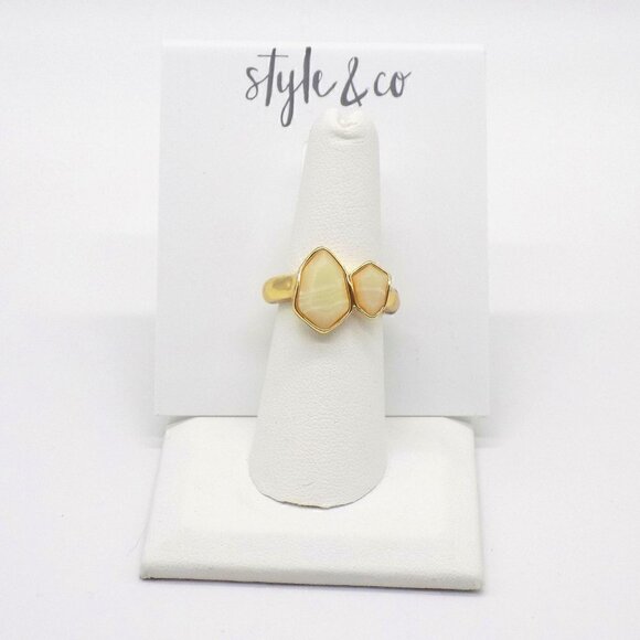 Style & Co Gold-Tone Imitation double Stone Stretch Ring - Picture 1 of 5